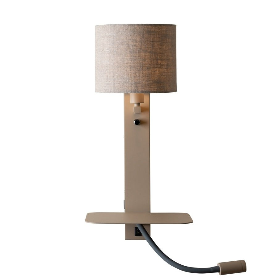 Applique Murale Florence avec Lampe de Lecture Sable et Lin Foncé en Fer et Coton