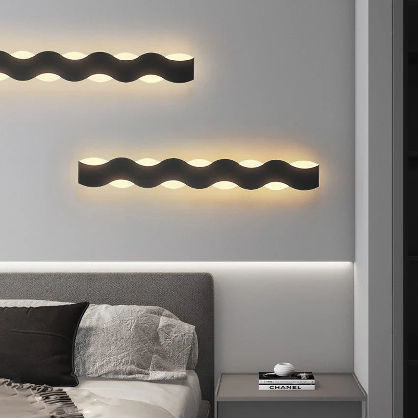 Applique Extérieure LED Vague Métal Noire Imperméable IP65