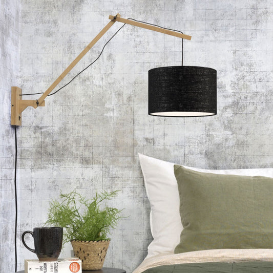 Applique Murale Andes Bras Articulé Bambou Naturel et Abat-Jour Écolin Noir 95x70 cm L