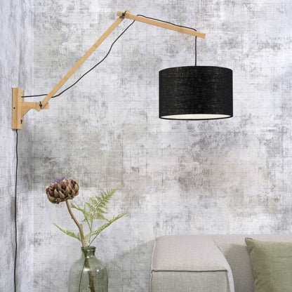 Applique Murale Andes Bras Articulé Bambou Naturel et Abat-Jour Écolin Noir 95x70 cm L