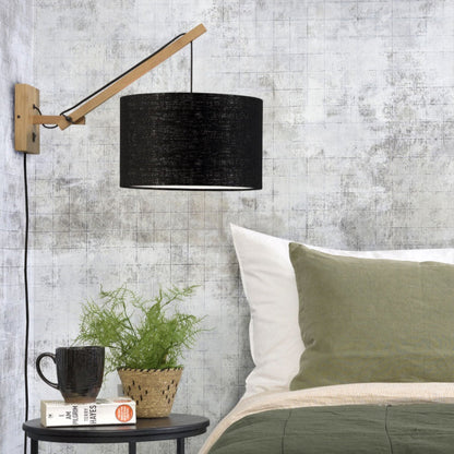 Applique Murale Andes Bras Articulé Bambou et Abat-jour Lin Noir 35 cm