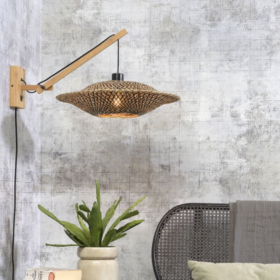 Applique Murale Bali Bambou Tressé Naturel et Noir 44 cm