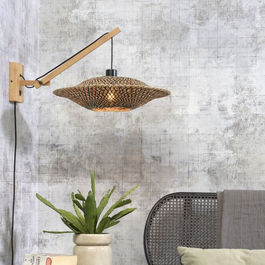 Applique Murale Bali Bambou Tressé Naturel et Noir 44 cm