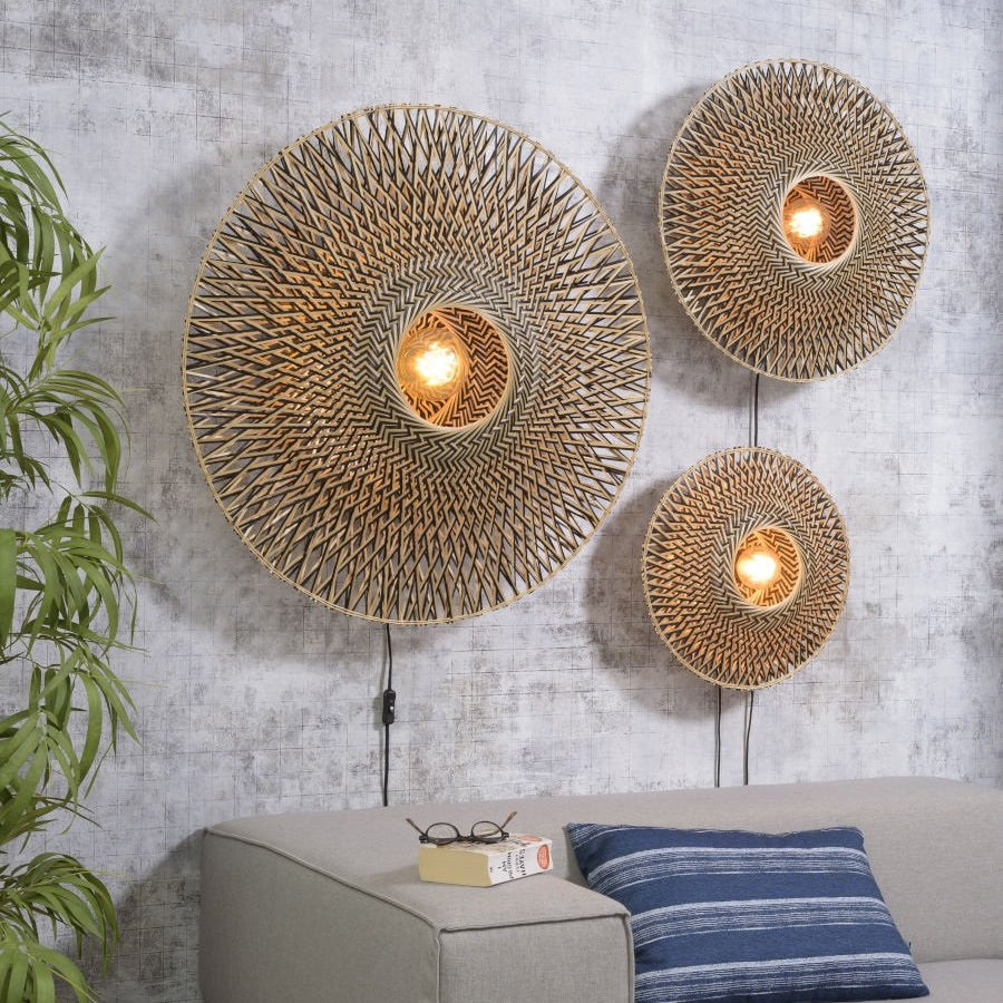Applique Murale Bali Bambou Tressé Noir et Naturel 87 cm
