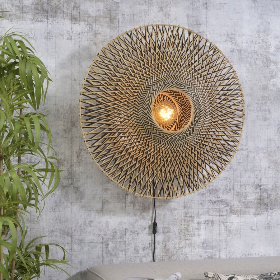 Applique Murale Bali Bambou Tressé Noir et Naturel 87 cm