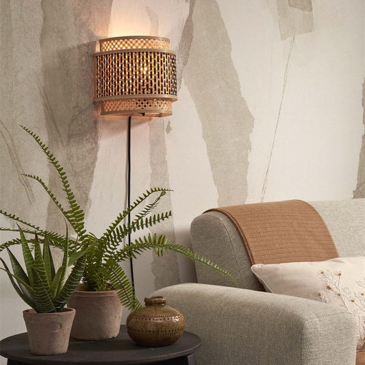 Applique Murale Bhutan Bambou Tressé Noir et Naturel 24 cm