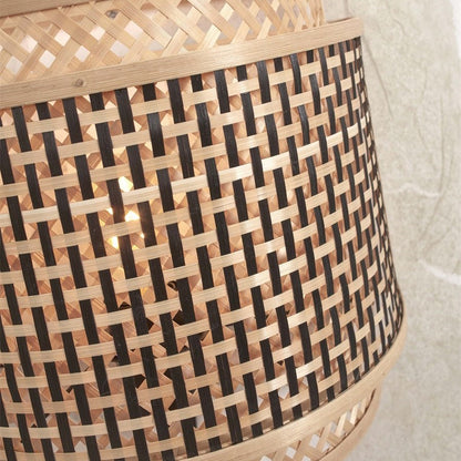 Applique Murale Bhutan Bambou Tressé Noir et Naturel 24 cm