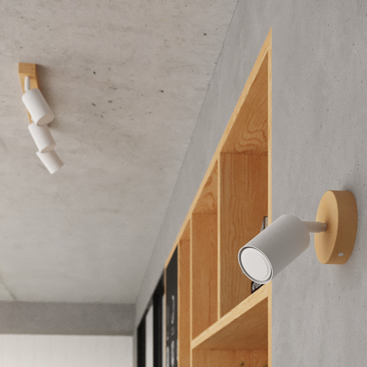 Applique Murale Orientable Bois et Métal Blanc, Spot GU10