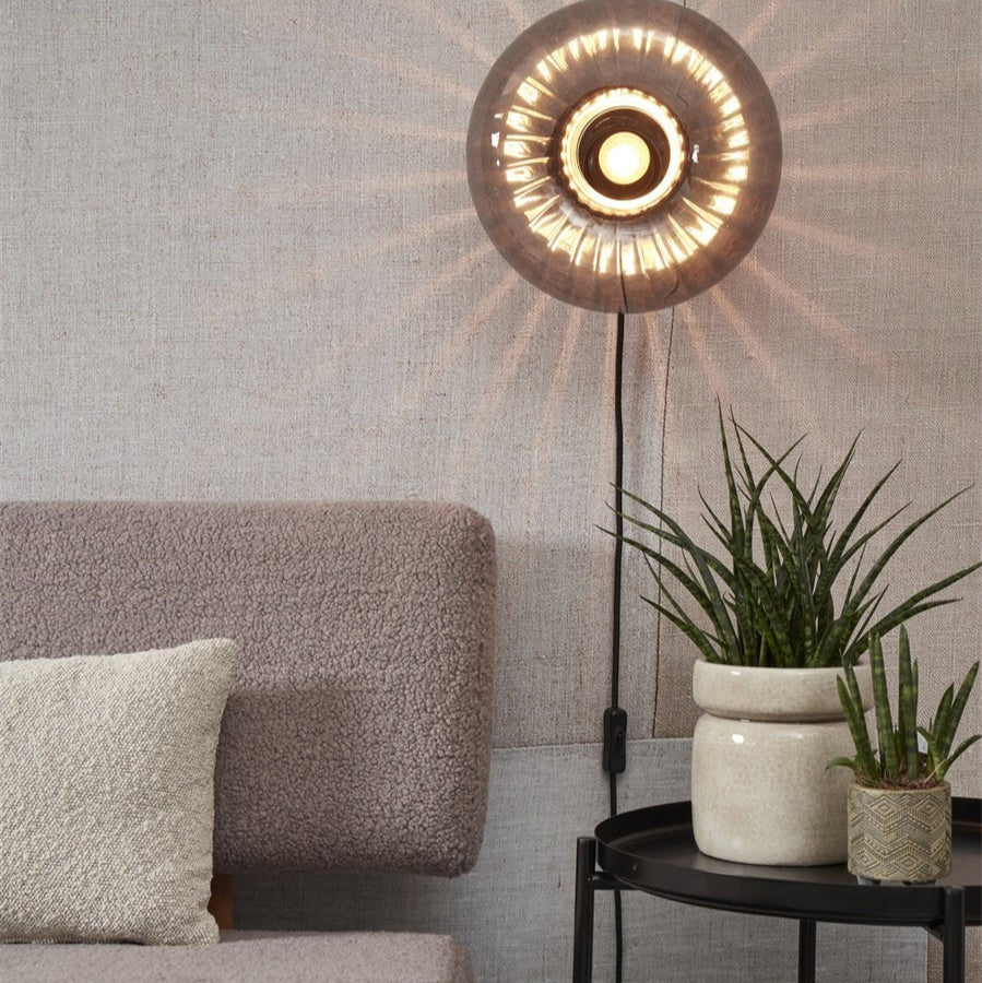 Applique Murale Brussels Ronde Verre Cannelé Anthracite Ø28cm