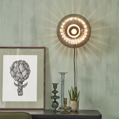 Applique Murale Brussels Ronde Verre Cannelé Anthracite Ø28cm