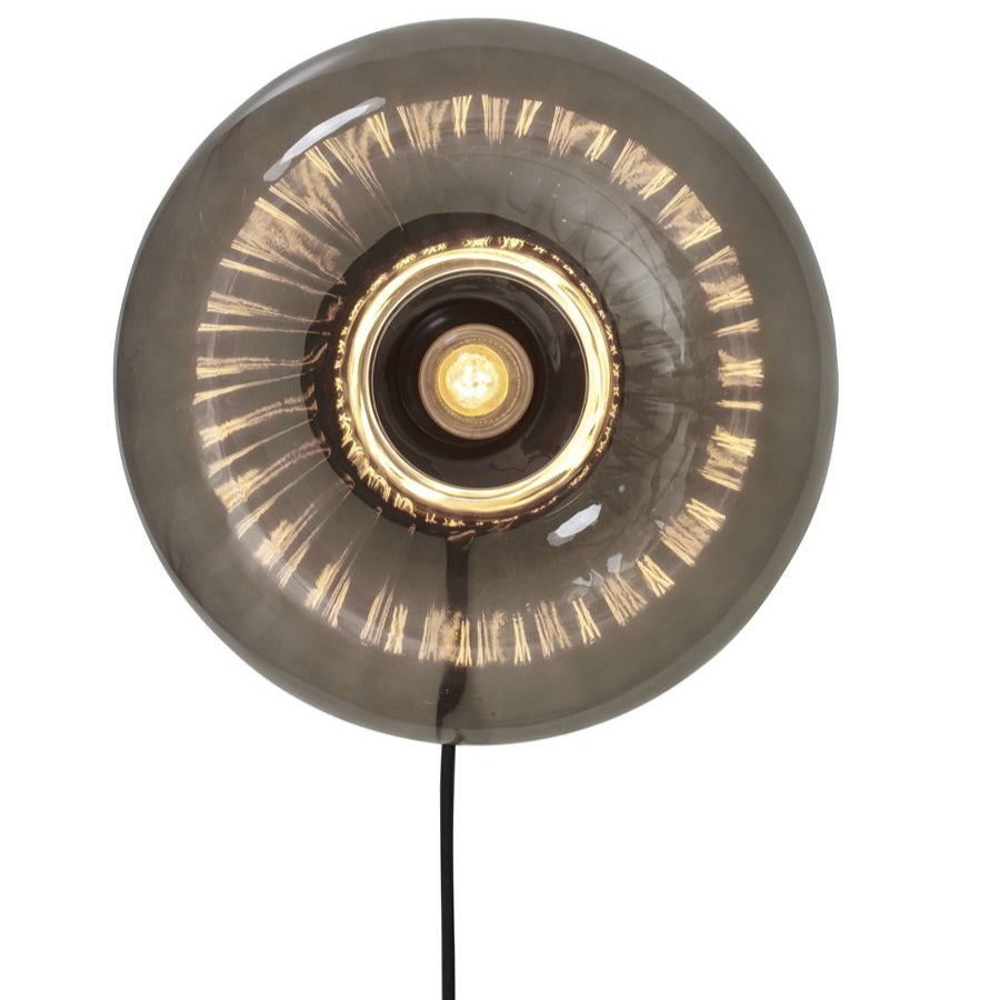 Applique Murale Brussels Ronde Verre Cannelé Anthracite Ø28cm