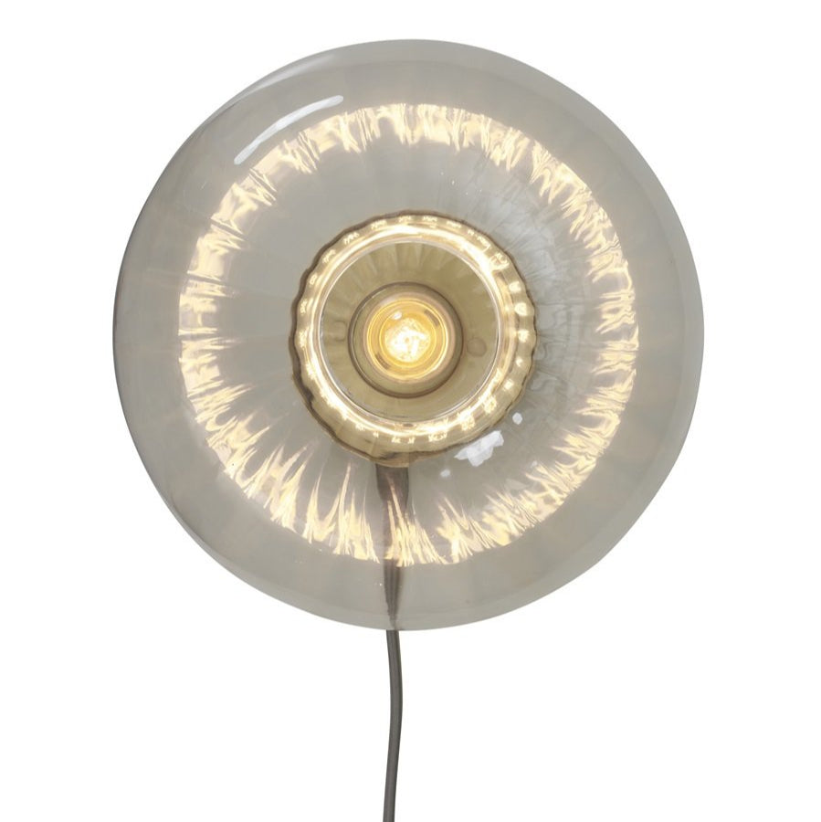 Applique Murale Brussels Ronde Verre Cannelé Transparent et Doré Ø28cm