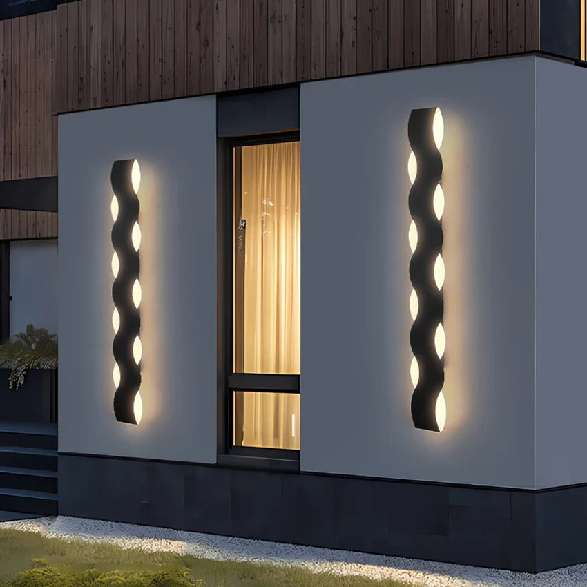 Applique Extérieure LED Vague Métal Noire Imperméable IP65