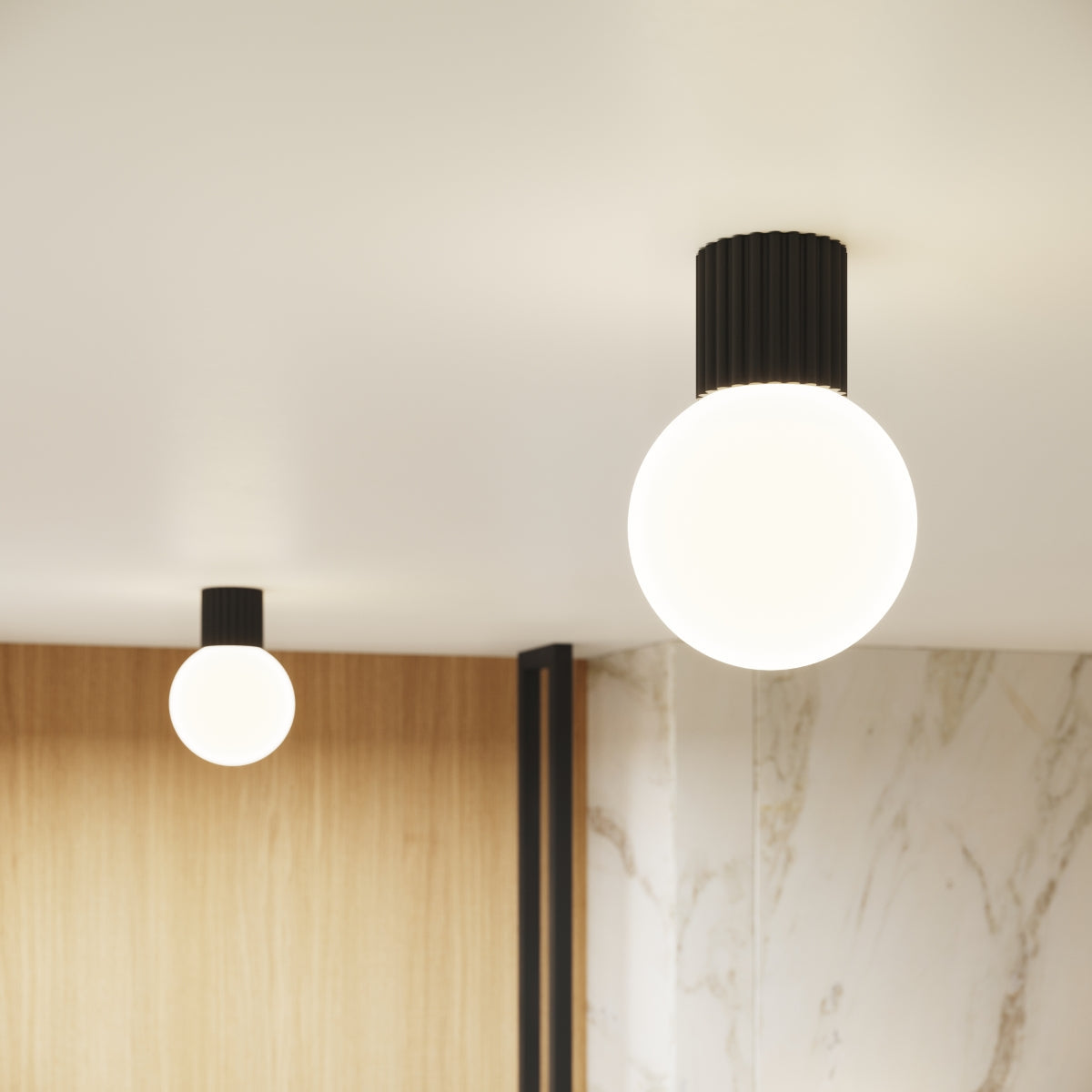 Applique Murale Halo Noir IP44 en Aluminium Nervuré