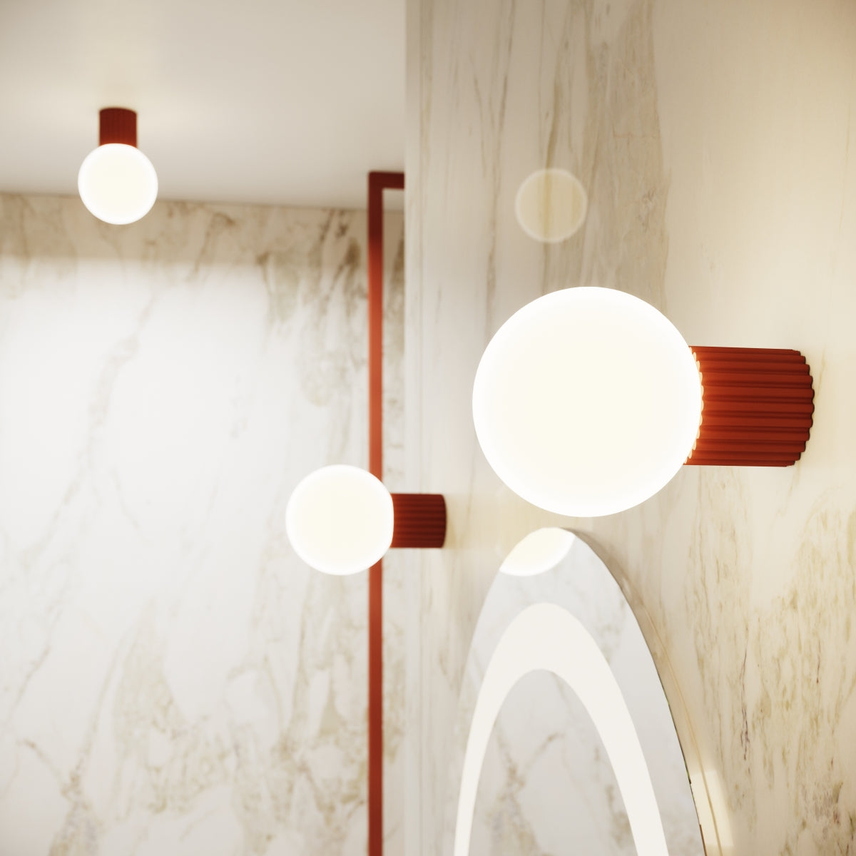 Applique Murale Halo Rouge Ocre IP44 en Aluminium Nervuré