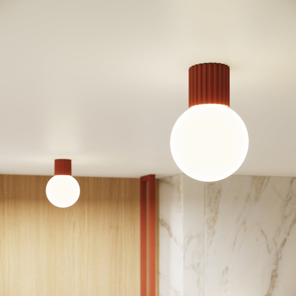 Applique Murale Halo Rouge Ocre IP44 en Aluminium Nervuré