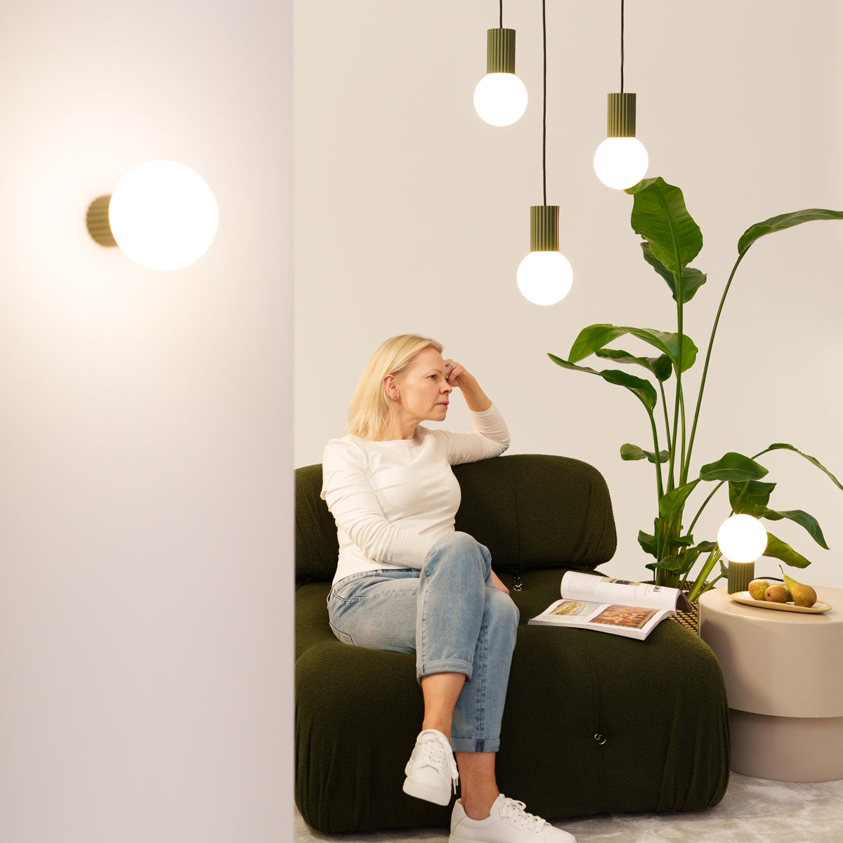 Applique Murale Halo Vert Olive IP44 en Aluminium Nervuré