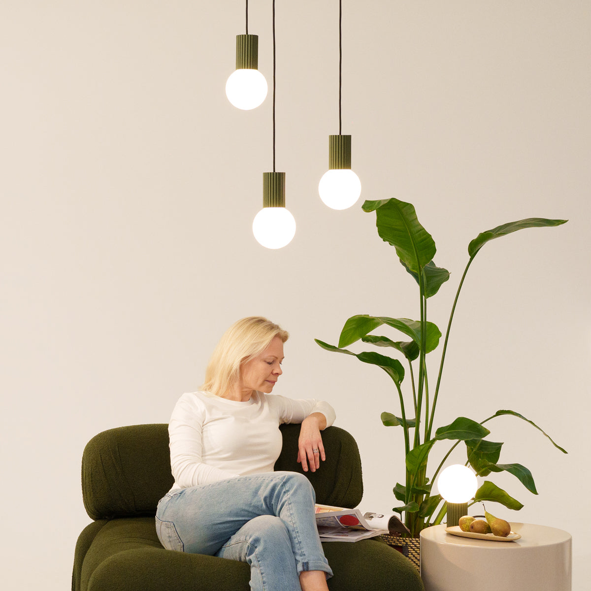 Applique Murale Halo Vert Olive IP44 en Aluminium Nervuré
