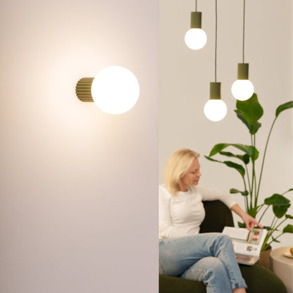 Applique Murale Halo Vert Olive IP44 en Aluminium Nervuré