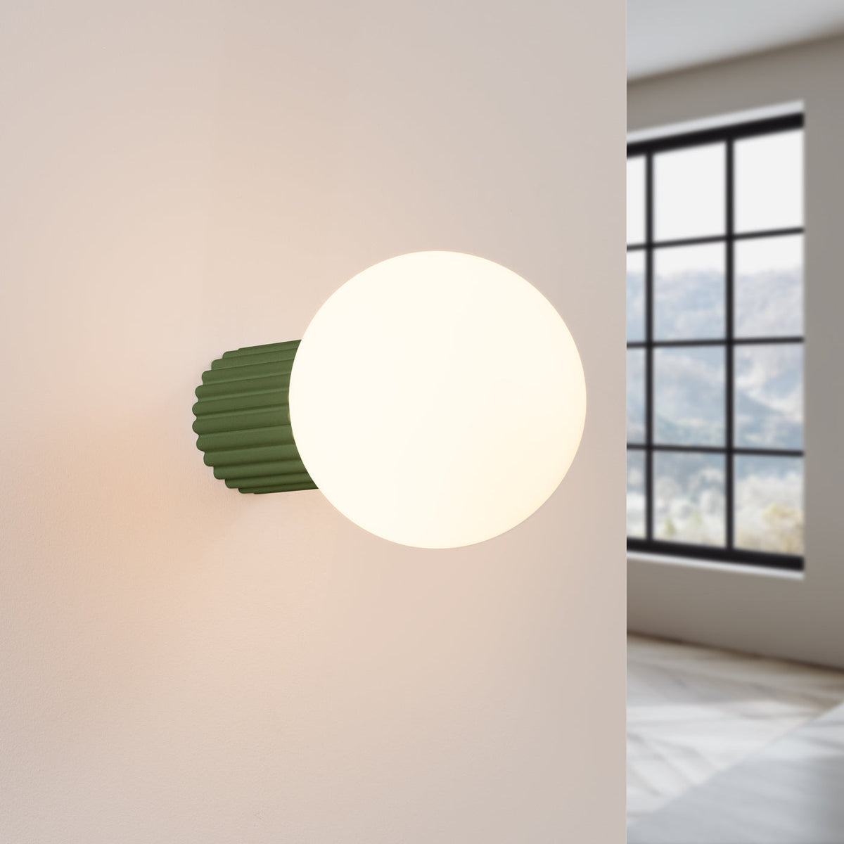 Applique Murale Halo Vert Olive IP44 en Aluminium Nervuré