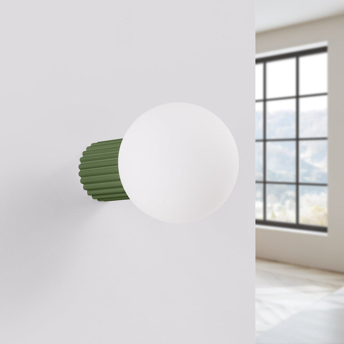 Applique Murale Halo Vert Olive IP44 en Aluminium Nervuré