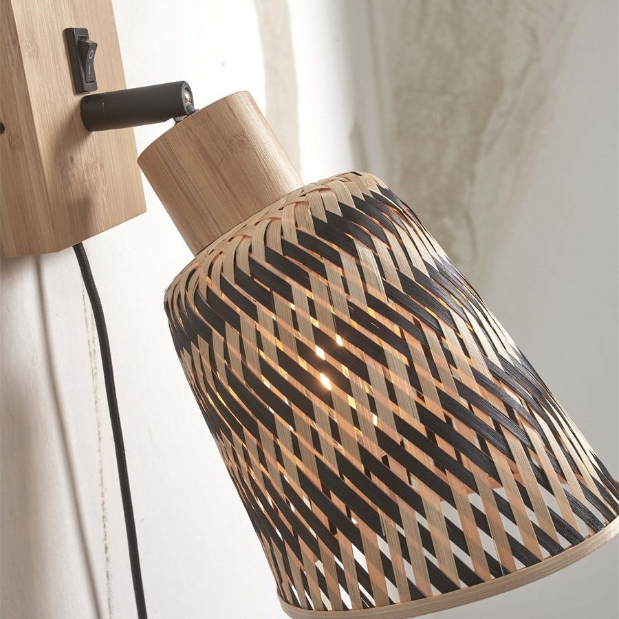 Applique Murale Java Orientable Bambou Noir et Naturel 15 cm