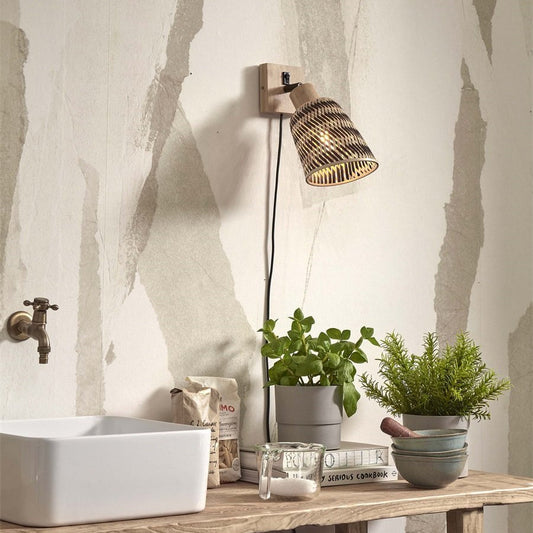 Applique Murale Java Orientable Bambou Noir et Naturel 15 cm