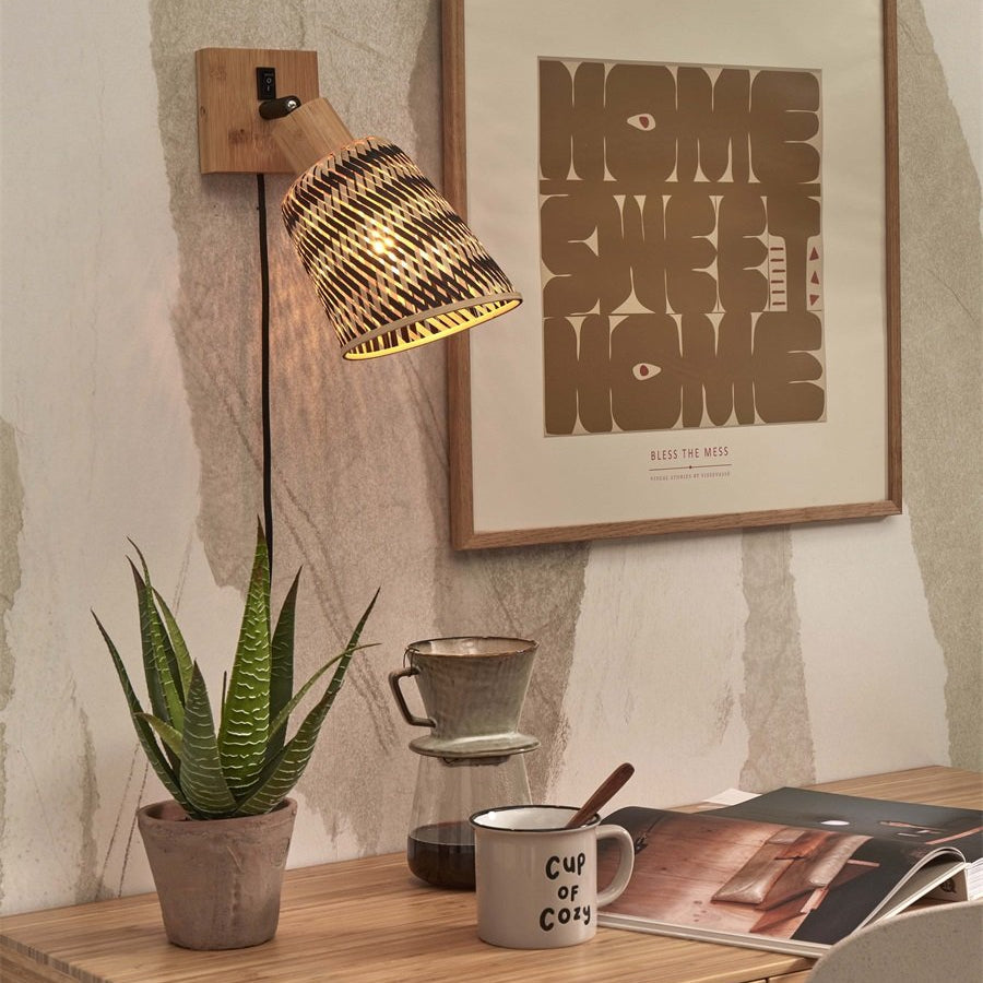 Applique Murale Java Orientable Bambou Noir et Naturel 15 cm