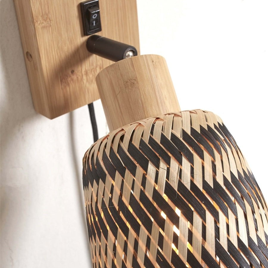 Applique Murale Java Orientable Bambou Noir et Naturel 15 cm