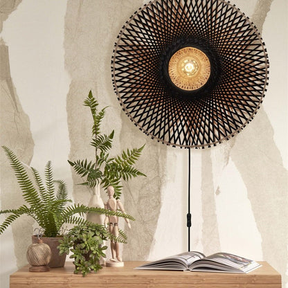 Applique Murale Kalimantan Bambou Tressé Noir et Naturel 60 cm