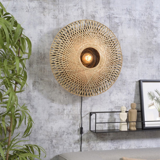 Applique Murale Kalimantan Bambou Tressé Naturel et Noir 60 cm