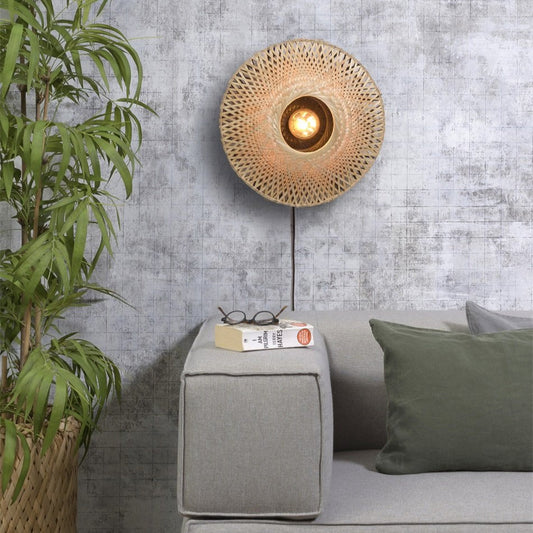Applique Murale Kalimantan Bambou Tressé Naturel et Noir 44 cm