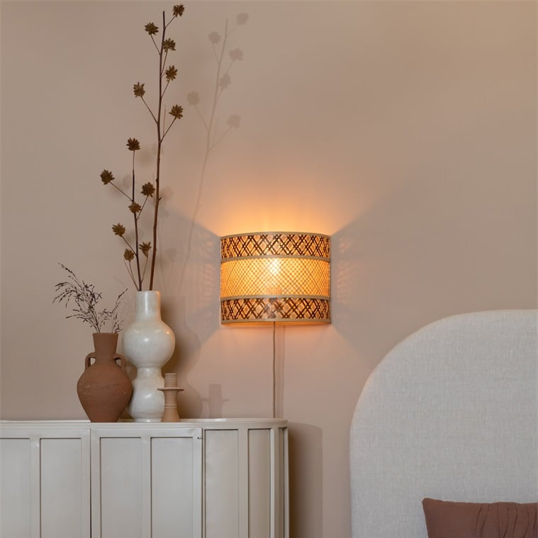 Applique Murale Langkawi Bambou Tressé Naturel et Brun 32 cm