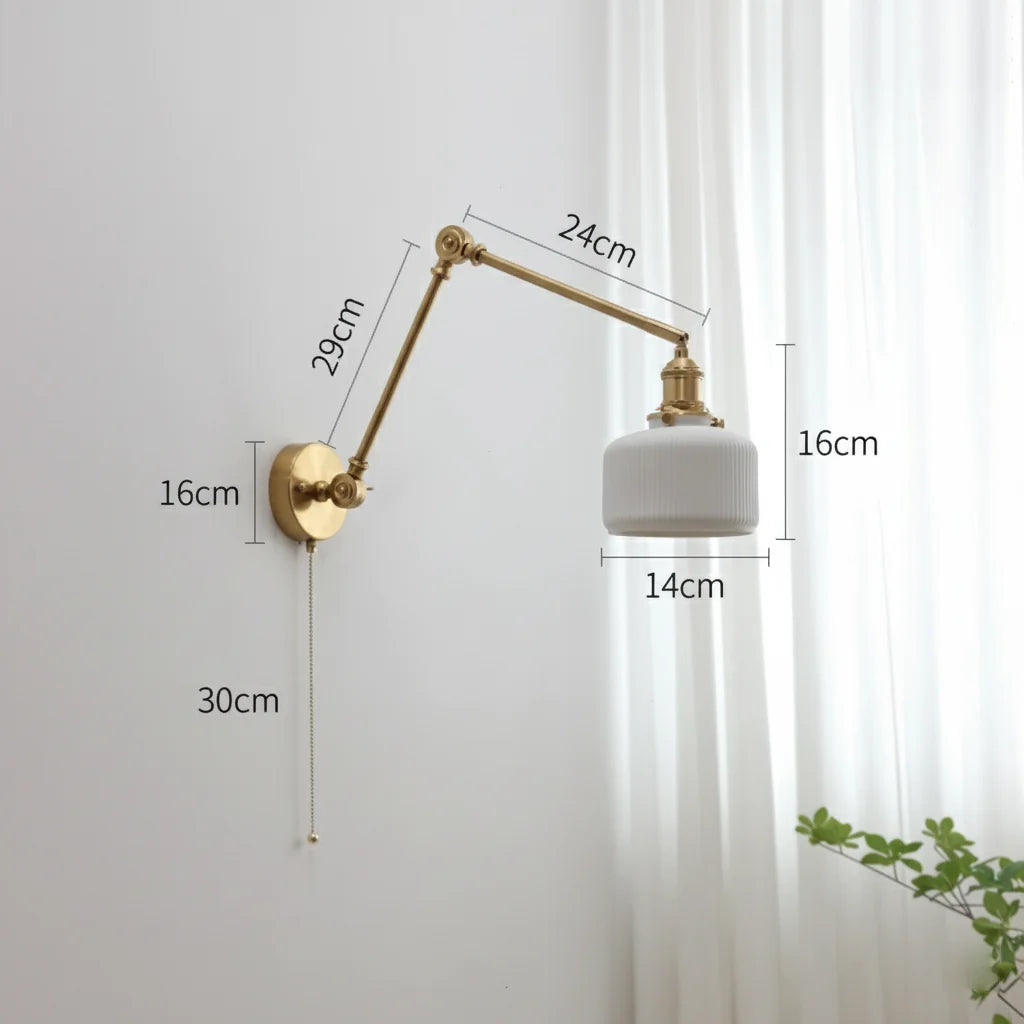 Applique Murale Bras Long Orientable en Laiton et Céramique