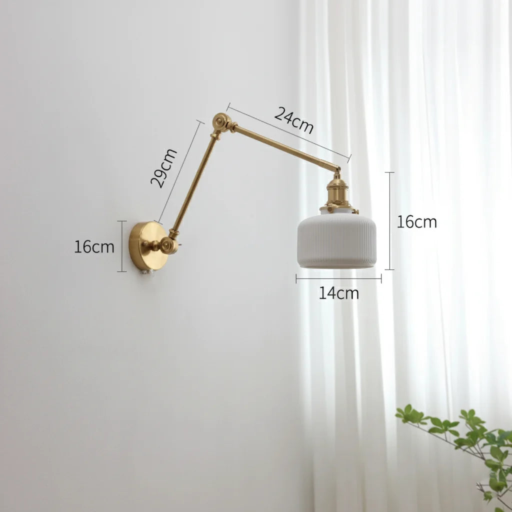 Applique Murale Bras Long Orientable en Laiton et Céramique