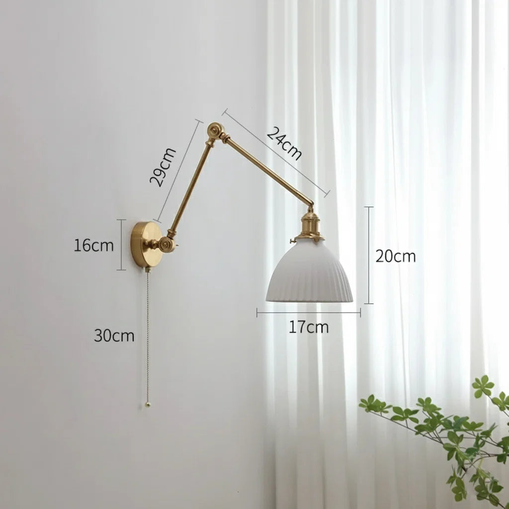 Applique Murale Bras Long Orientable en Laiton et Céramique
