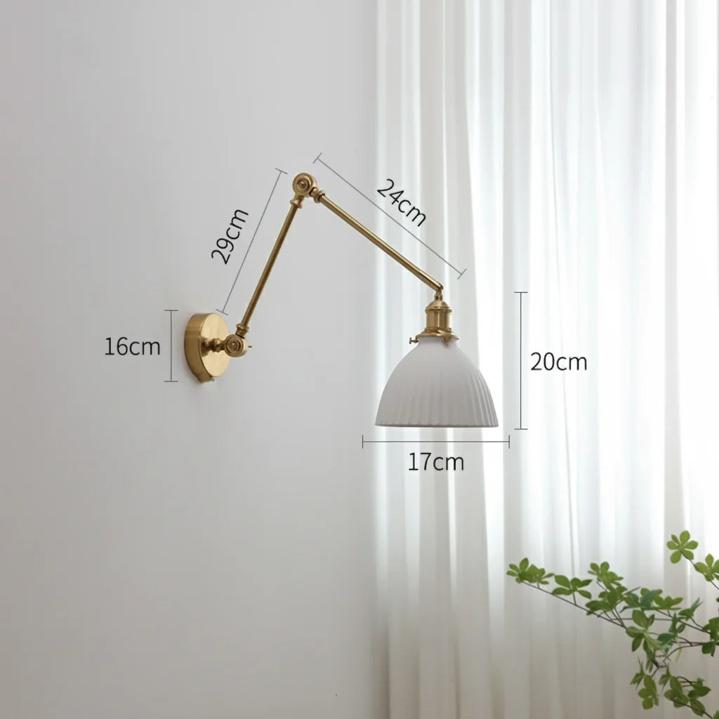 Applique Murale Bras Long Orientable en Laiton et Céramique