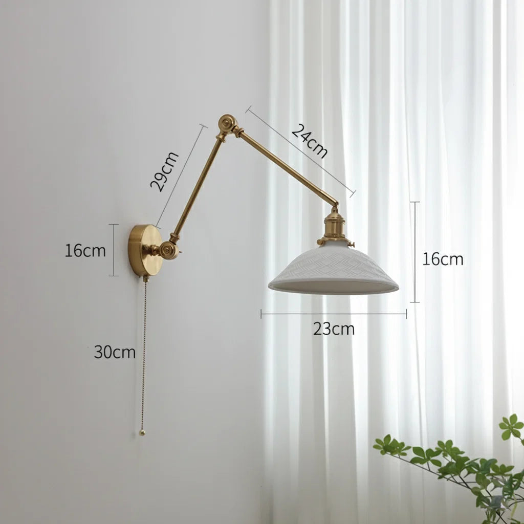 Applique Murale Bras Long Orientable en Laiton et Céramique