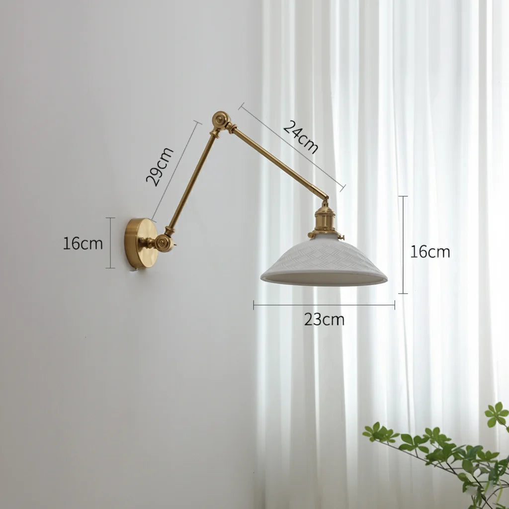 Applique Murale Bras Long Orientable en Laiton et Céramique