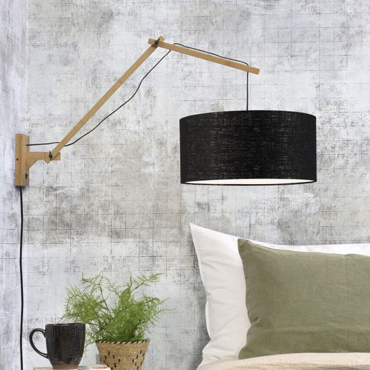 Applique Murale Andes Bras Articulé Bambou et Abat-jour Écolin Noir 47x23 cm L