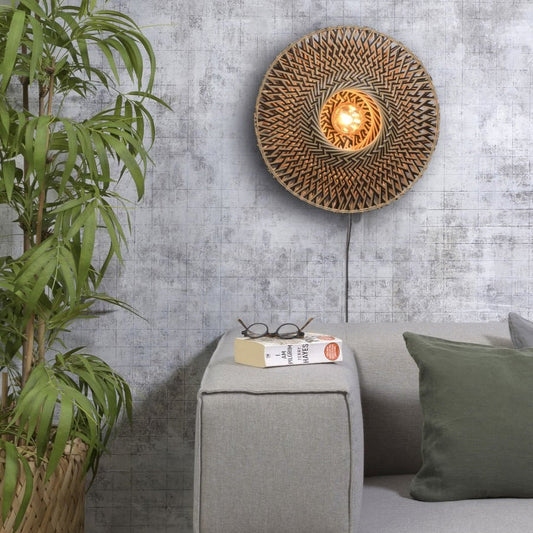Applique Murale Bali Bambou Tressé Noir et Naturel 44 cm
