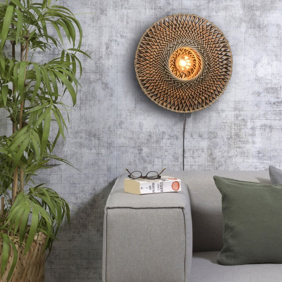 Applique Murale Bali Bambou Tressé Noir et Naturel 60 cm