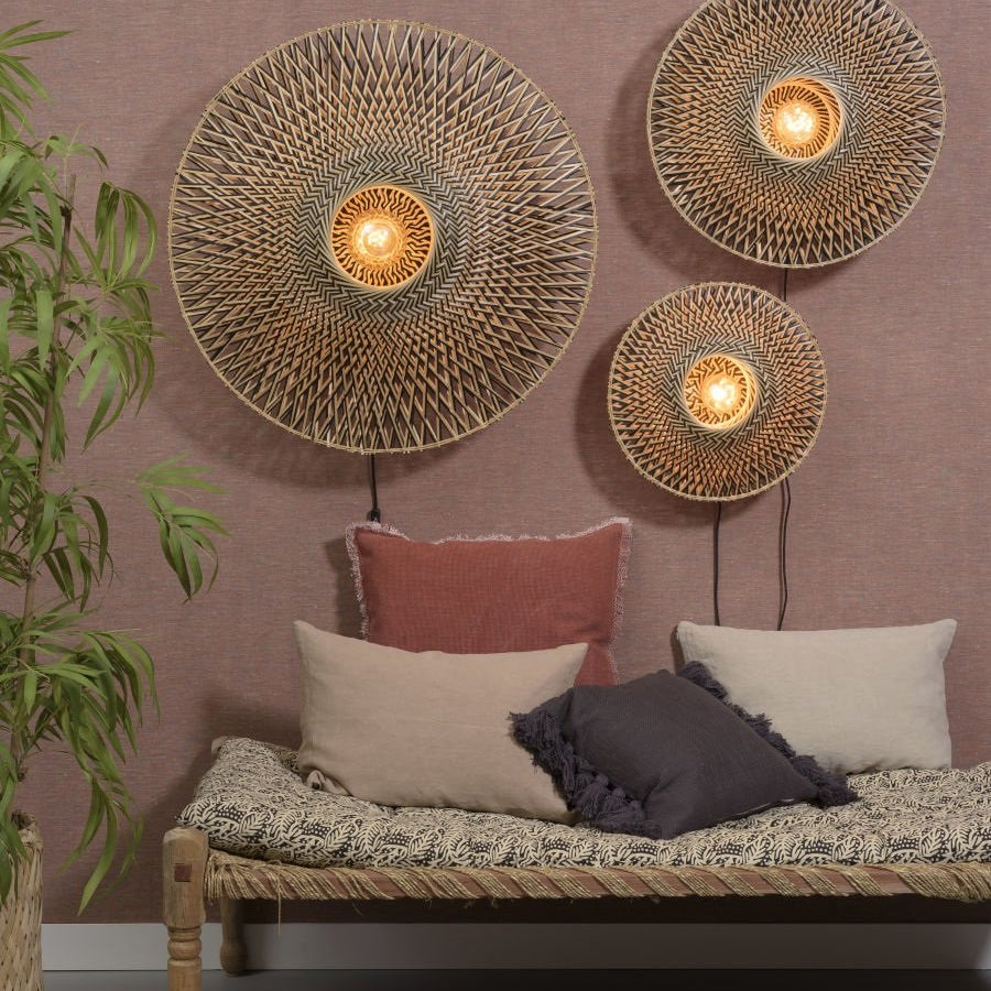 Applique Murale Bali Bambou Tressé Noir et Naturel 44 cm