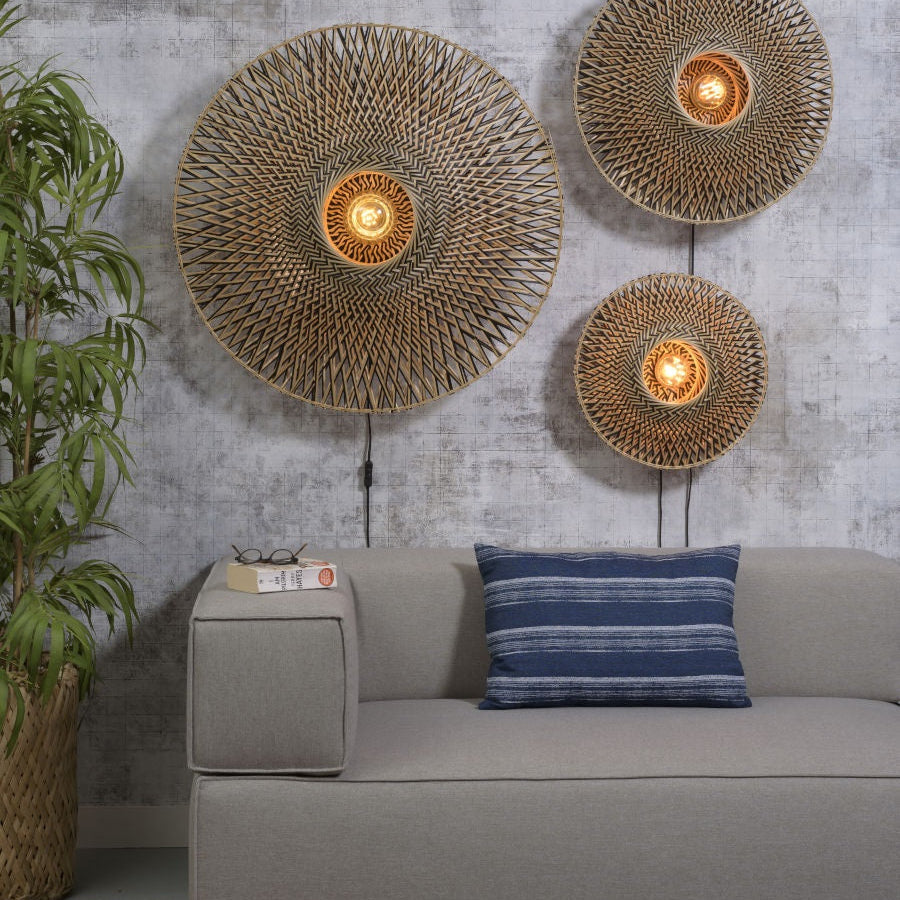 Applique Murale Bali Bambou Tressé Noir et Naturel 60 cm