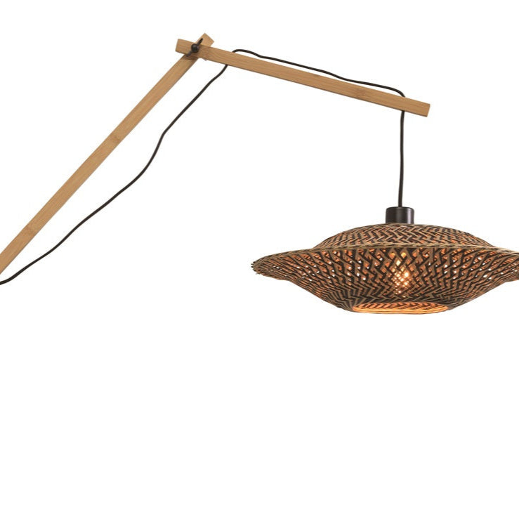 Applique Murale Bali Bras Articulé Bambou Tressé Naturel et Noir 105 cm