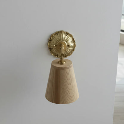 Applique Murale Bois de Frêne et Laiton Orientable, Abat-jour Conique