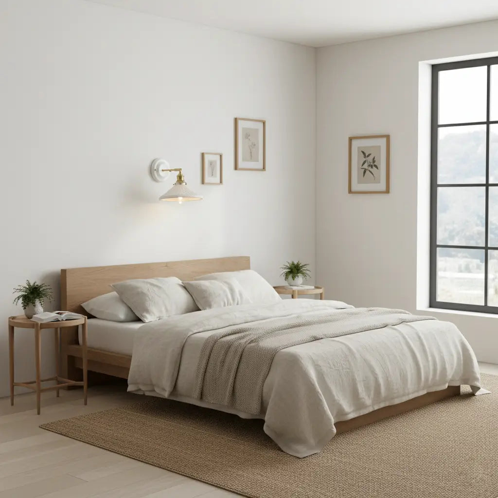 Applique Murale Céramique Blanche Plissée et Laiton Doré Orientable