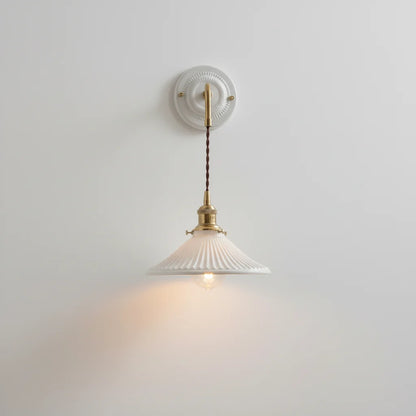 Applique Murale Céramique Plissée Suspendue, Bras Laiton