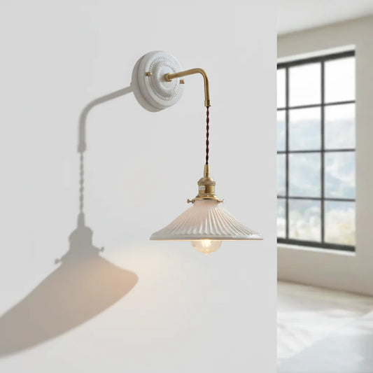 Applique Murale Céramique Plissée Suspendue, Bras Laiton