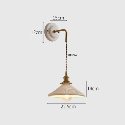 Applique Murale Céramique Plissée Suspendue, Bras Laiton